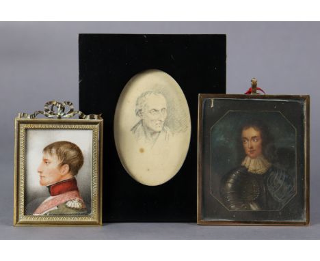 A late 19th/early 20th century portrait miniature of General Lambert after George Walker, 3” x 2½”; another of Napoleon, 2¾” 
