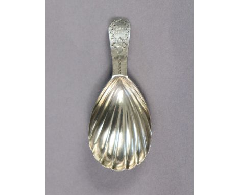 A George III silver caddy spoon with shell bowl &amp; bright-cut handle, London 1791, by Thos. Northcote. 