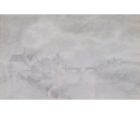 Manner of THOMAS GAINSBOROUGH (1727-1788) A sketch of a river landscape with a bridge &amp; buildings, pencil on paper, 7¾” x