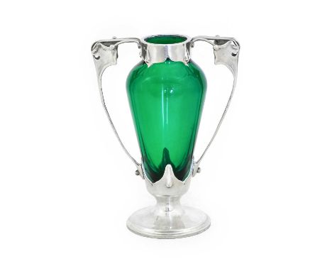 Kate Harris for William Hutton: An Arts &amp; Crafts Silver and Glass Vase, made by Goldsmiths and Silversmiths Company, Lond