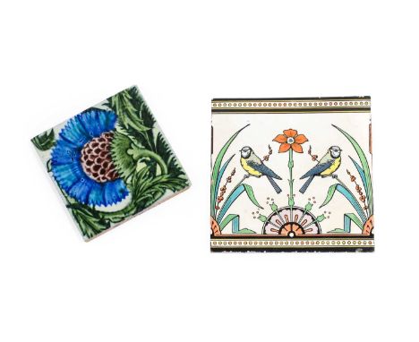 William De Morgan (1839-1917): A 6" BBB Carnation Tile, glazed earthenware, impressed Merton Abbey period mark,15.5cm squareC