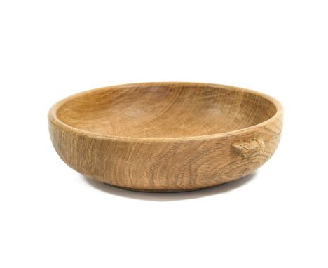 Workshop of Robert Mouseman Thompson (Kilburn): An English Oak Fruit Bowl, with carved mouse trademark to the exterior,28cm d