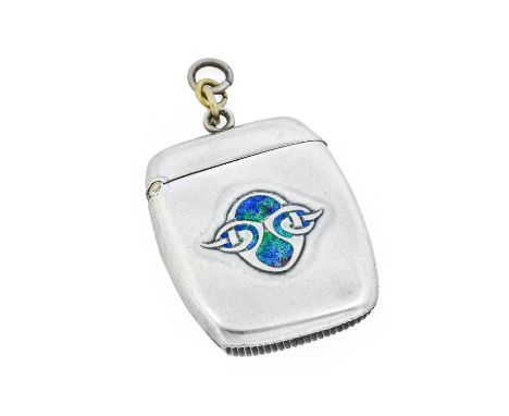 Archibald Knox (1864-1933) for Liberty &amp; Co, London: A Silver and Enamel Vesta, of plain rectangular form with Celtic mot