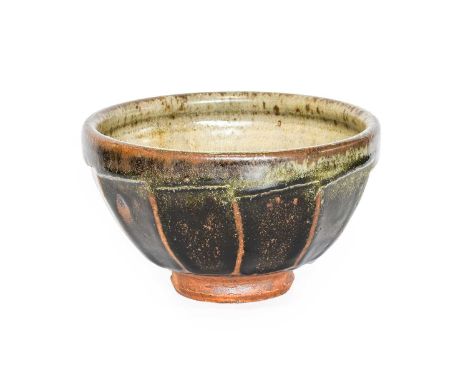  Richard Batterham (1936-2021): A Cut-Sided Stoneware Bowl, ash glazed to interior, the exterior dark iron glaze, unmarked,18