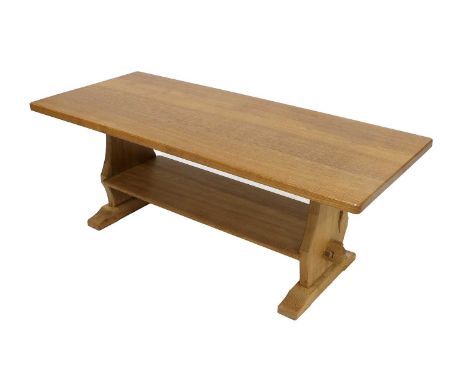 Lizardman: Martin Dutton (1921-2009): An English Oak 4ft Rectangular Coffee Table, the flat top on two shaped supports, joine