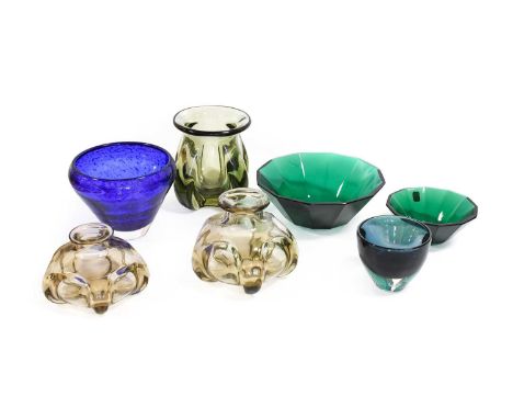 Erika Hoglund (b.1971): for Matts Jonasson Maleras: A Clear and Colbalt Blue Bowl, with foil inclusions, engraved Erika Hoglu