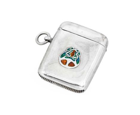 Archibald Knox (1864-1933) for Liberty &amp; Co, London: A Silver and Enamel Vesta, of plain rectangular form with Celtic mot