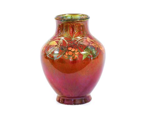 Gladys Rogers For Pilkington's Tile &amp; Pottery Co. Lancastrian: A Lustre Vase, painted with grape vines, in golden lustre 
