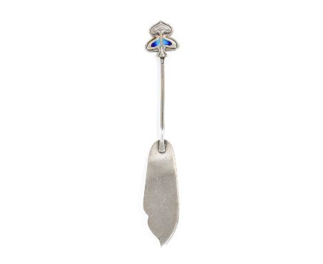 An Art Nouveau Silver and Enamel Butter Knife, probably Daniel George Collins, with stylised finial, maker's mark worn, Birmi