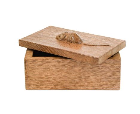 Workshop of Robert Mouseman Thompson (Kilburn): An English Oak Trinket Box and Cover, of rectangular form, the cover with car