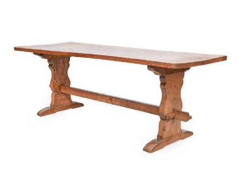 Gnomeman: Thomas Whittaker (1912-1991) (Littlebeck): An English Oak 7ft Refectory Dining Table, the adzed four plank top, on 