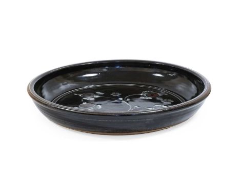 David Lloyd Jones (1928-1994): A Large Stoneware Bowl, tenmoku glaze with wax-resist decoration, impressed LJ potters mark,55