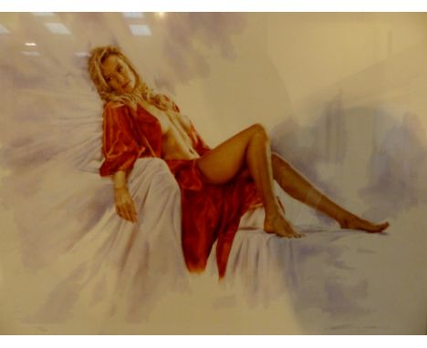 Female nude Limited Edition print Scarlet signed Jonathan R Gilkes in pencil to margin, Framed and Glazed. 112/500. 54 x 34 c