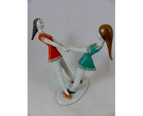 Hollohaza Hungarian ceramic young girl figurines