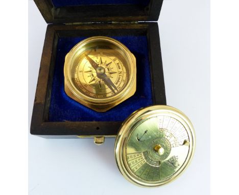 Brass cased compass with calendar made by Ross of London