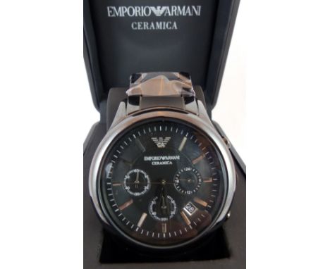 Emporio Armani gents ceramic dress watch, black strap and dial with box and papers