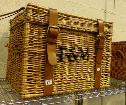 wicker basket with leather straps