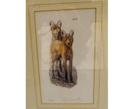 Limited edition Peter Scott signed print 19/22 two wild dogs