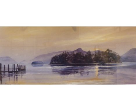 Framed and glazed Dianne Galney limited edition print Dermont Island 549/850, signed in pencil lower right margin. 48 x 20 cm
