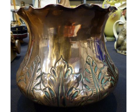 Copper Art Nouveau decorated planter dated 1894 Victorian late era
