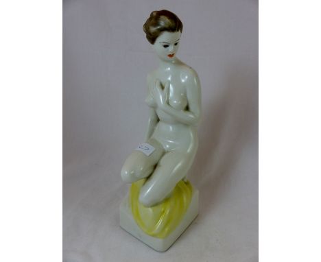 Hollohaza Hungarian ceramic female nude figurine. H: 30 cm