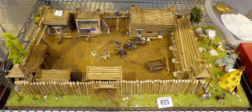 Diorama American wild west fort and Indian camp