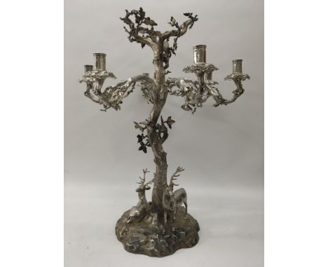 A large silver plated epergne, in the style of Elkington. Height is approx 67cm on this six branch candelabra in foliate form