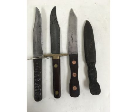 A Chris Johnson docker's knife and leather scabbard and theee other knives including a  T Staniforth example (4).