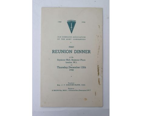 A dinner programme from the first reunion dinner of the army commandos at the Seymour Hall London held on Thursday, December 
