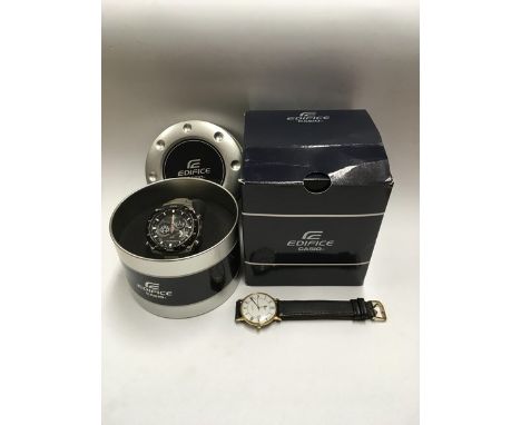 A boxed Casio Edifice watch and a Rotary watch with Roman numerals and calfskin strap (2).