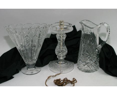 A quality cut glass lamp and other cut glass.