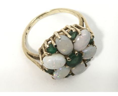 A 9ct gold opal cluster ring