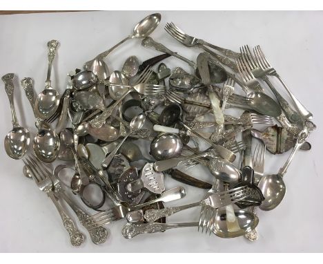 A quantity of silver plated flatware and a sterling silver condiment