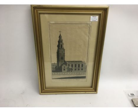 8 framed architectural prints and engravings including one of Goldsmiths hall.