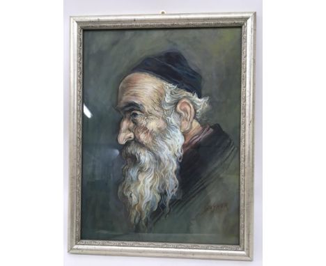 A framed and glazed Mark Weimar/Waymer portrait of a bearded elderly man. With paperwork on the artist from The National Port
