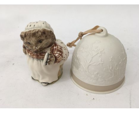 A Beswick Mrs Tiggy Winkle figurine and Lladro ceramic bell.