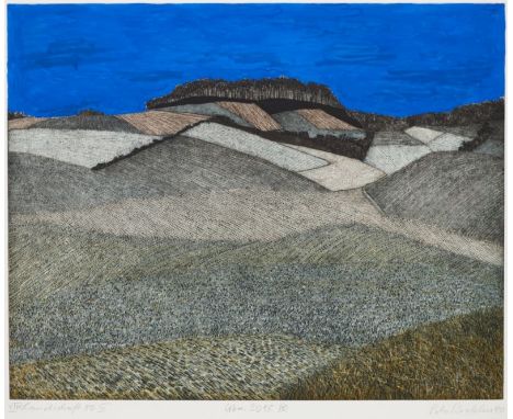 Peter Redeker1942 Semmering/Steiermark - "Landschaft 80 IV" - Übermalte Farbradierung/Papier. 10/15. 39,5 x 49,5 cm. 52,9 x 7