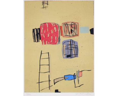 Hein Bohlen1946 Oldenburg - lebt und arbeitet in Varel - "Kon-4" - Farbholzschnitt/Bütten. 5/10. 40,2 x 30,2 cm, 42,7 x 32,7 