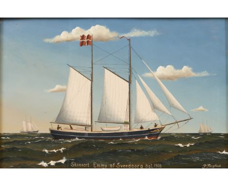 P. SiegfredKünstler des 20. Jahrhunderts - "Skonnert Emmy af Svendborg bgt. 1906" - Öl/Holz. 32 x 46,8 cm. Sign. r. u.: P.Sie