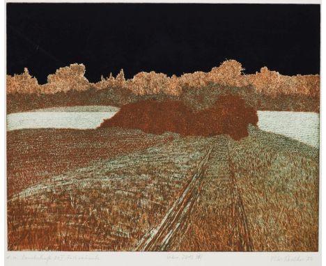Peter Redeker1942 Semmering/Steiermark - "Landschaft 79 I Farbvariante"  - Übermalte Farbradierung/Papier. e. a. 39,5 x 49,7c