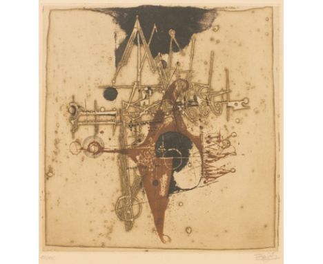 Johnny Friedlaender1912 Pleß - 1992 Paris - "Vogelflug" - Farbige Aquatintaradierung/Papier. 132/135. 29,7 x 28,9 cm, 33 x 31