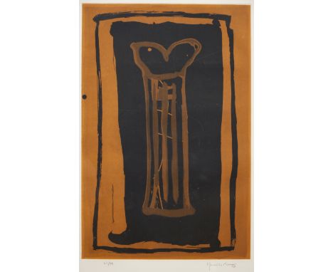 Joan Hernández Pijuan1931 Barcelona - 2005 Barcelona - "Gerro ocre" - Farbradierung/Bütten. 42/50. 56,4 x 37,5 cm, 65 x 44 cm