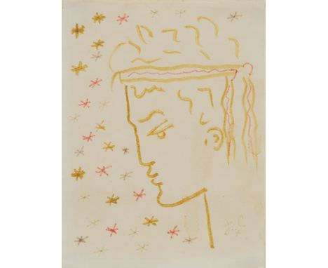 Jean Cocteau1889 Maison Lafitte - 1963 Milly la Forêt - Profil d'homme (Profil eines Mannes) - Farbstifte/Papier. 17 x 13 cm.