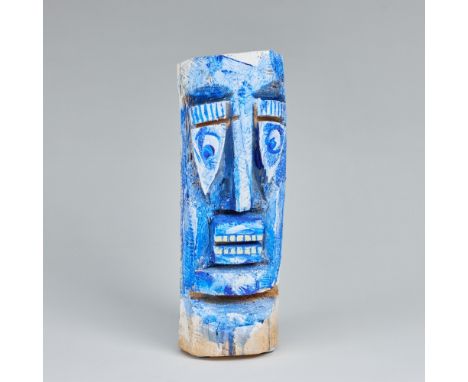Guido &amp; Johannes Häfner1968 Schlaifhausen - leben und arbeiten in Nürnberg - "Portraitkopf blaues Gesicht" - Fichtenholz.