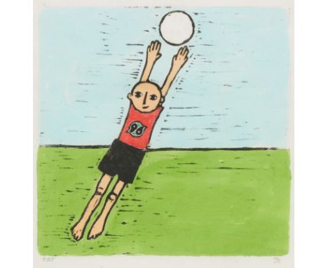 Tamara Suhr1968 Tübingen - lebt und arbeitet in Ludwigsburg - "Hannover 96" - Holzschnitt/Bütten. 5/25. 20,1 x 20,7 cm. Monog