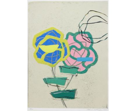Hein Bohlen1946 Oldenburg - lebt und arbeitet in Varel - "Blüten 1" - Farbholzschnitt/Bütten. 8/10. 60,4 x 45,3 cm, 63,9 x 48
