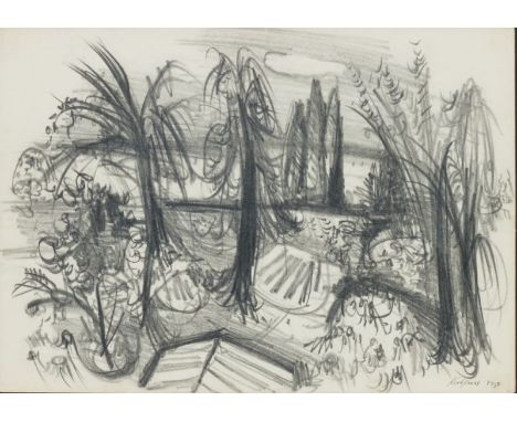 Paul Kuhfuss1883 Berlin - 1960 Berlin - Teich mit Booten - Bleistift/Papier. 21 x 29,7 cm. Sign. und dat. r. u.: Kuhfuss 1954