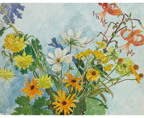 Johannes Sass1897 Magdeburg - 1972 Hannover - Feldblumen - Aquarell/Papier. 47 x 60 cm. Monogr. und dat. r. u.: J S / (19)45.