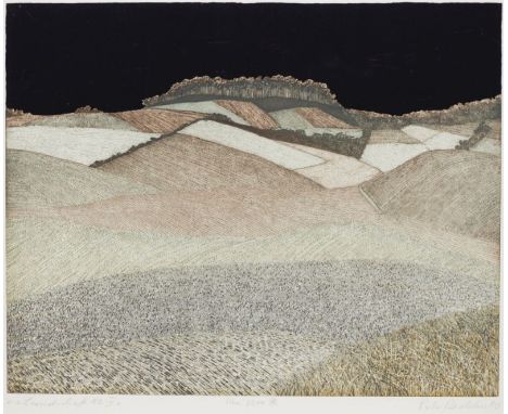 Peter Redeker1942 Semmering/Steiermark - "Landschaft 80 IV a" - Übermalte Farbradierung/Papier. e. a. 39,5 x 49,5 cm. 43,7 x 