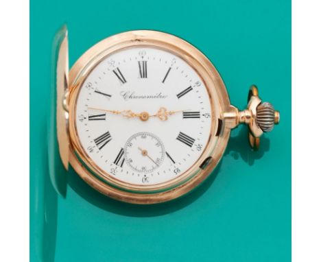 Chronometer - SavonetteUm 1900. 585/ Roségold, gestemp. Drei-Deckel-Gold. Gewicht: 143,4 g. Auf dem Innendeckel bez.: Chronom